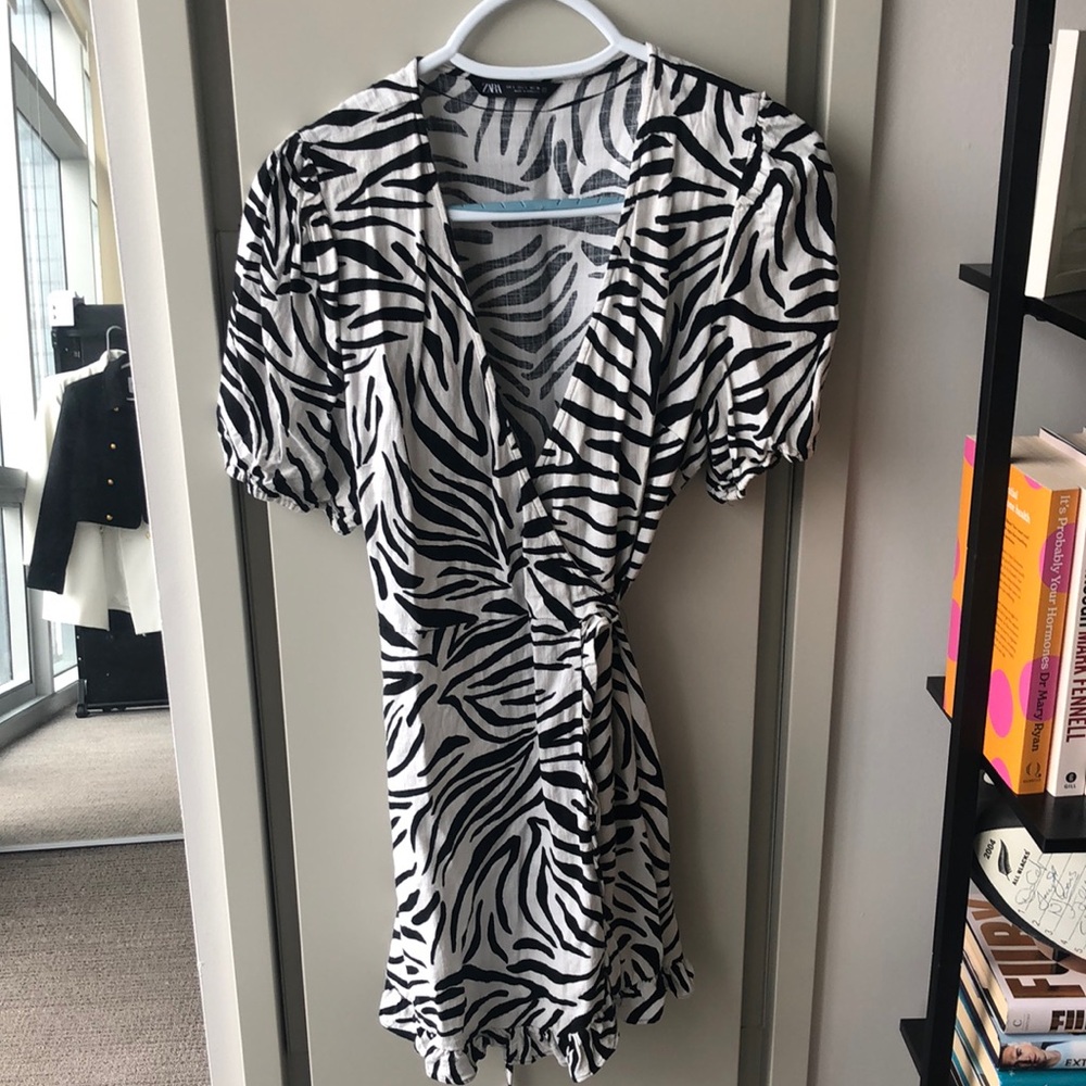 Zara Black and White Zebra Wrap Dress